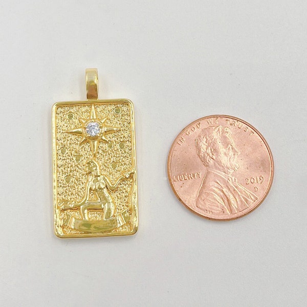 Gold Filled Tarot Card Charm Pendant, Rectangle Magician Pendant Necklace for Jewelry Making, The Star Pendant Amulet Tarot Reading, CP1433