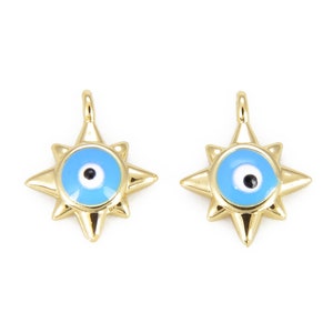 Evil Eye Blue Enamel Add-On Charm in Gold Filled, Minimalist Protection Turkish Eye Evil Necklaces Pendant Components Jewelry Making, CP885
