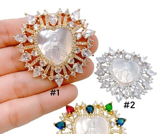 Virgin Mary Add-On Charm with Colorful CZ Micro Pave Our Lady Of Guadalupe Religious Necklace Pendant Jewelry Making in Gold Filled, CP1192