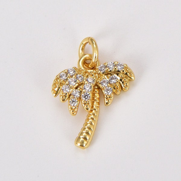 Dainty Palm Tree Charm Pendant, Gold Filled Summer Pendant for Jewelry Making Supply, CZ Micro Pave Charm Necklace Earring Bracelet, CP252