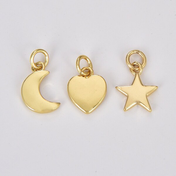 14K Gold Filled Small Crescent Moon Charm, Star Charm, Heart Charm, Celestial Jewelry Making for Necklace Bracelet Earring Charm, CP1292