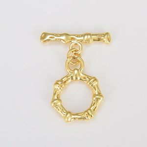 Gold Bamboo Toggle Clasp with Jump Ring, Gold OT Clasp for Jewelry-Making Supply, 18K Gold Filled Bamboo Design End Clasp, 27x21mm, CL507
