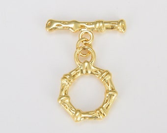 Fecho de alavanca de bambu dourado com argola de salto, fecho OT dourado para suprimentos de joalheria, fecho de extremidade com design de bambu preenchido com ouro 18K, 27 x 21 mm, CL507