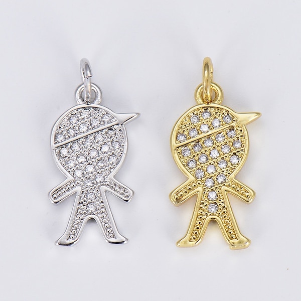 Little Boy Pendant Add-on Charm Gold Filled, Full Clear CZ Micro Pave Jewelry Making Supply, Gift for Baby Necklaces Pendant Charm, CP389