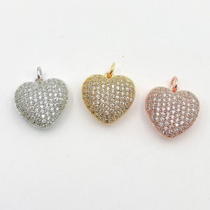 Delicato ciondolo a forma di cuore in oro, elegante ciondolo con zirconi cubici per collana a strati, collane con ciondolo per la creazione di gioielli, CP1321