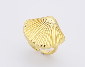 Anillo de concha marina chapado en oro, con forma de vieira, con forma de almeja, ideal para el verano oceánico, abierto y ajustable, ideal para ella, RG213