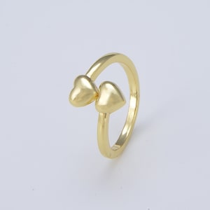 Dainty Double Heart Ring in Gold Filled, Stackable Ring, Adjustable Open Ring for Minimalist Jewelry Gift for Her, Statement Ring, RG088
