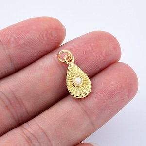 Ciondolo aggiuntivo a forma di goccia di opale bianco in oro riempito, ciondolo a forma di goccia di sole per collana, componenti per la creazione di gioielli con bracciale, CP2089