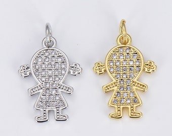 Little Girl Add-on Charm Pendant Gold Filled, Minimalist CZ Micro Pave Jewelry Making Supply, Gift for Baby Necklaces Pendant Charm, CP388