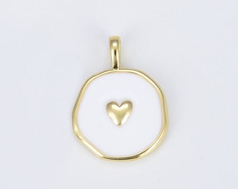 Delicado dije de corazón de esmalte, medallón de corazón de esmalte blanco, dije de corazón dorado para collares, pulseras y pendientes, joyería de esmalte, CP1402