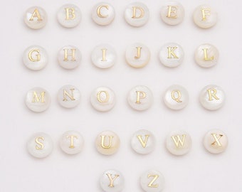 MOP Shell Pearl Initial Letter Beads Add-On Charm, MOP Alphabet Beads Necklace Pendant, Natural Shell Initial Beads Jewelry Making, BD174