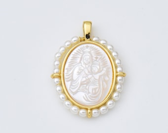 Ciondolo con collane in oro riempito con ciondoli religiosi naturali della Sacra Vergine Maria e Gesù Bambino, Vergine di Guadalupe per la creazione di gioielli, CP1961