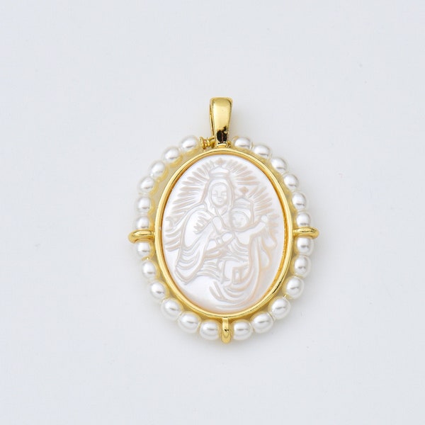 Natural Sacred Virgin Mary & Baby Jesus Religious Charm Gold Filled Necklaces Pendant, Virgin de Guadalupe for Jewelry Making, CP1961