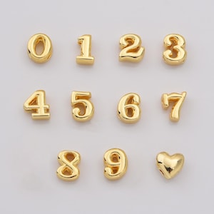 Balloon Number Beads 0–9 with Heart in Gold Filled, DIY Jewelry Making Charms, Chunky Metallic Number Charm for Bracelets & Necklaces, BD175