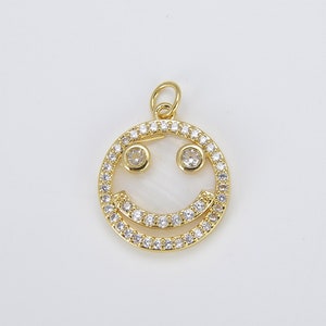 18K Gold Filled Micro Pave Charm Happy Face Smile Pendant Gold Smiley Face Emoji Charm Bracelet Earring Necklace, Personalized Gift, CP1441