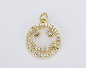smile♡ 18K Gold Filled Micro Pave Charm Dainty Happy Smile Pendant Gold