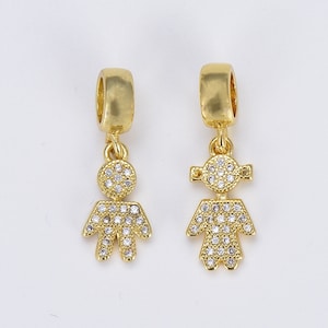 Boy and Girl Charm Pendant Gold Filled, CZ Micro Pave Baby Shower Pendant, Add-On Charm for Bracelet Necklace Pendant Jewelry Making, CP1585