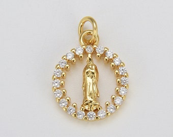 Virgin Mary Add-On Charm for Bracelet in Gold Filled with CZ Micro Pave, Our Lady of Guadalupe Necklace Pendant for Jewelry Making, CP1605