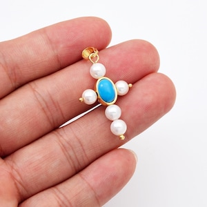 Virgin Mary Cross Add-On Charm for Bracelet, Gold Filled Our Lady of Guadalupe Pearl Cross Necklace Pendant Religious Jewelry Making, CP2070