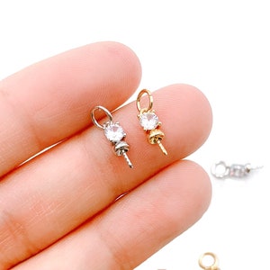 Pendant Clasp Bail Eye Pins in Gold Filled, Clear CZ Micro Pave Pin Bail, Peg Bail Eye Pin Cap for Half Drilled for Jewelry Making, CP1059