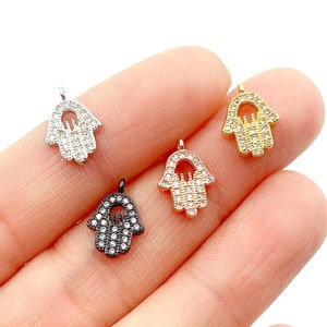 Ciondolo mano di Hamsa con micro pavé di zirconi cubici, orecchino pendente con collana di protezione della mano di Hamsa per la creazione di gioielli in ciondolo aggiuntivo riempito in oro, CP261
