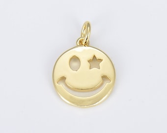 Dainty Happy Smile Connector, 18K Gold Tiny Smiley Face Bracelet
