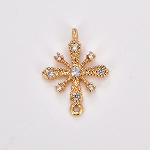 Cross Link Connector Necklace Pendant Gold Filled, CZ Micro Pave Snow Flake Add-On Charm, Dainty Charm for Bracelet Jewelry Making, CN447