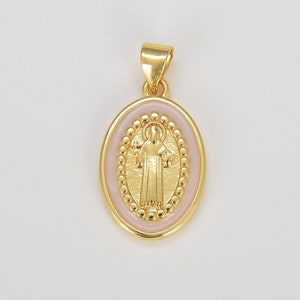 Enamel Saint Benedict Charm Medallion in Gold Filled, St. Benedict Disc Add-On Charm Necklaces Pendant Jewelry Making Components, CP1612