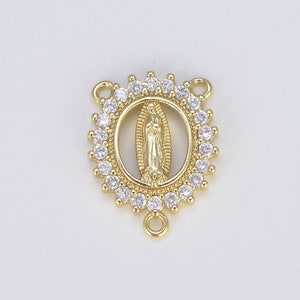 Colgante con abalorio de centro de mesa de rosario con medalla de la Virgen María de circonita cúbica micropavé relleno de oro de Nuestra Señora de Guadalupe para hacer joyas, CN403