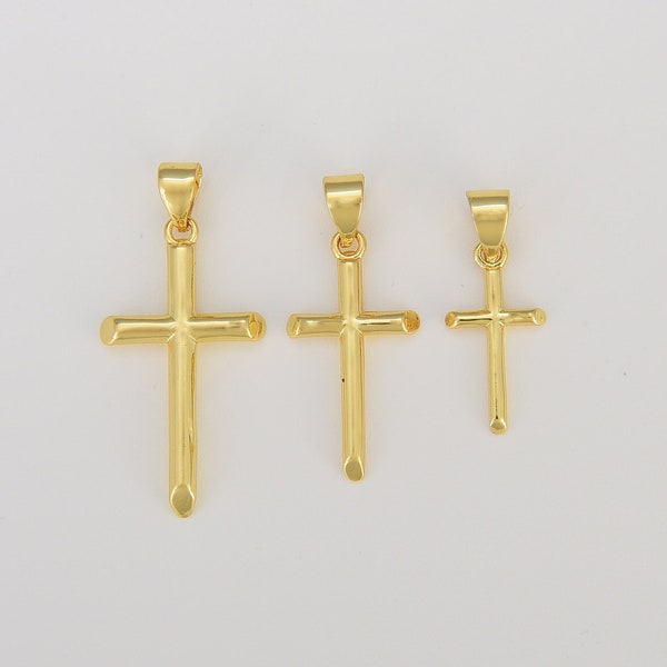 Simple Classic Gold Filled Cross Charm Plain Faith Cross Pendant Religious Jewelry for Necklace Making Supplies, 17/22/26mm, CP1204