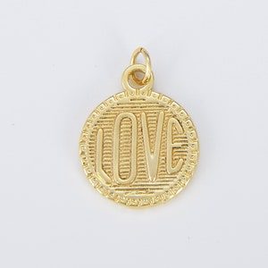 Ciondolo con scritta Love Word in Disc, componenti riempiti d'oro per forniture per la creazione di gioielli, ciondolo per collane Love e ciondolo aggiuntivo per orecchini, CP1250