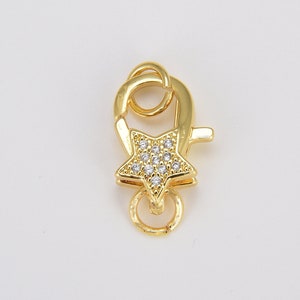 Star Clasp for Bracelet/Necklace/ Earring Buckle Micro Paved, CZ Cubic Lobster Clasp Fastener for Beading Supplies Component, 19x11mm, CL500