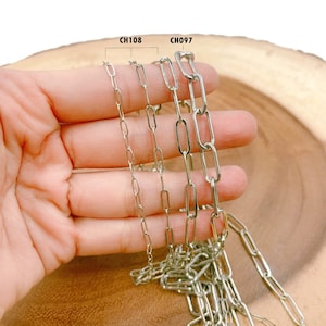 Sterling Silver Plated Paperclip Unfinished Chain, Oval Paperclip Chain, Paperclip Link Chain by Foot Wholesale Bulk, 7/9/11/14mm, CH108