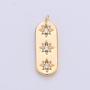 Ciondolo aggiuntivo con etichetta a tripla stella in oro riempito, ciondolo per collana a forma di stella minimalista, fornitura per la creazione di gioielli celestiali con 3 micro pavé di zirconi cubici, CP1243