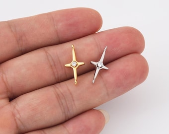 Connettore aggiuntivo con ciondolo a forma di stella polare riempito d'oro per collana, ciondolo con connettore a forma di stella con micro pavé di zirconi cubici per creazione di gioielli fai da te su braccialetti, CN490