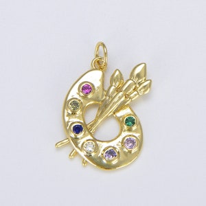 Ciondolo aggiuntivo per tavolozza e pennello, ciondolo per tavolozza artistica con micro pavé di zirconi cubici colorati per creazione di gioielli con ciondolo, collana, orecchino, bracciale, CP1462