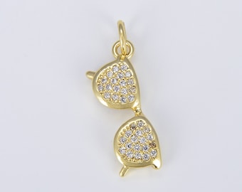 Sunglass Pendant in Gold Filled, Dainty Eyeglass Add-On Charm for Bracelet CZ Micro Pave Necklace Pendant Earrings Jewelry Making, CP1421