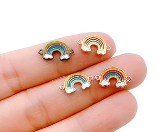 Enamel Rainbow Connector in Gold Filled Necklace Pendant, Multi-color Connectors for Double Hole Charm for Bracelet Jewelry Making, CN137