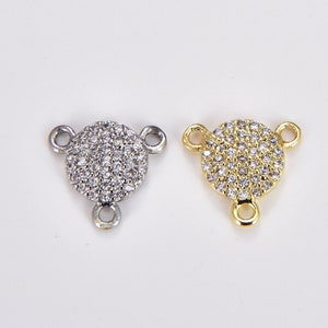 3 Loops Round Connector CZ, Round Shape Tri-Connector, Gold/Silver Disc Connector, Pave Connector, Connector Charms, Cubic Zirconia, CN268
