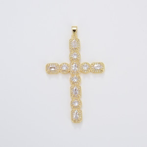 Grande ciondolo a croce in oro riempito, croce cristiana cattolica con micro pavé di zirconi cubici per la creazione di gioielli, ciondolo aggiuntivo religioso per bracciale, CP1654