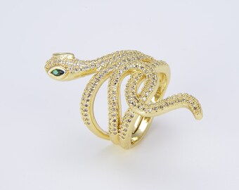 Gold Filled Adjustable Snake Ring, Elegant CZ Micro Pave Stackable Serpent Ring, Open Ring, Spiral Stacking Animal Snake Ring, RG067