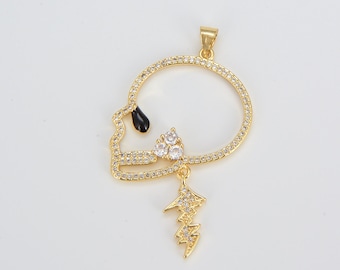 Halloween Gold Skull Head Charm, CZ Micro Pave Skull Skeleton Pendant, Halloween Gift Charm bracelet Necklace Jewelry Making Supplies,CP1074