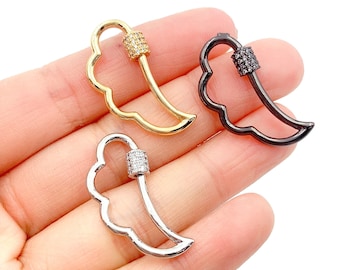 Angel Wings Carabiner Screw Clasp, CZ Micro Pave Wings Clasp Interlocking Connector for Necklace Jewelry Making, Carabiner Pave Lock, CL395
