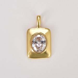 Dainty Princess Cut CZ Square Charm, Gold Filled Square Tag Pendant, Minimalist Charm, Square Tag Pendant for Jewelry Making Supply, CP1803