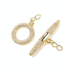 Toggle Clasp Set, CZ Micro Pave Simple Modern Gold Toggle Clasp with Jump Ring for Jewelry Making, Round Toggle Clasp for Necklace, CL246