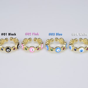 Enamel Evil Eye in Gold Filled, Colorful CZ Micro Pave Adjustable Ring, Evil Eye Charm Ring, Statement Ring, Open Minimalist Jewelry, RG087