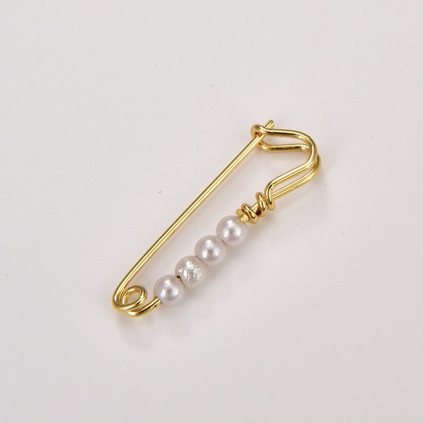 Pearl Safety Pin Charm, Gold Filled Safety Pin Pendant with 4 Pearls , Charm for Bracelet Necklace Jewelry Making Component, Gift CP1214