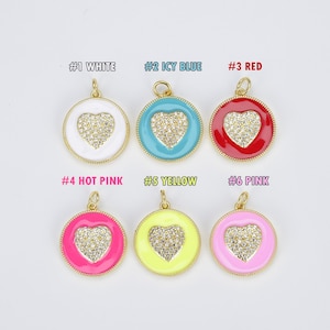 Enamel Heart Add-On Charm for Bracelet in Gold Filled, CZ Micro Pave Heart Charm for Necklace Pendant Earring Jewelry Making Supply, CP1415