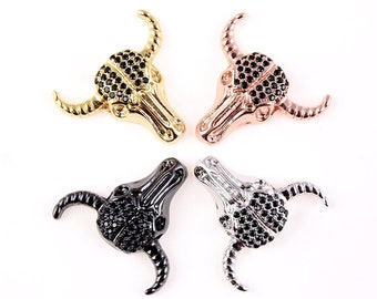 Bull Head Charm Beads in Gold Filled, Black CZ Micro Pave Bull Spacer for Necklaces Pendant for DIY Jewelry Making, Bracelet Beads, BD607