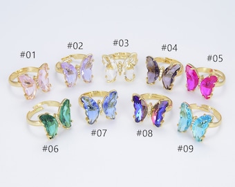 Buy 18K Gold Butterfly Ring Adjustable Ring Colorful Red Pink